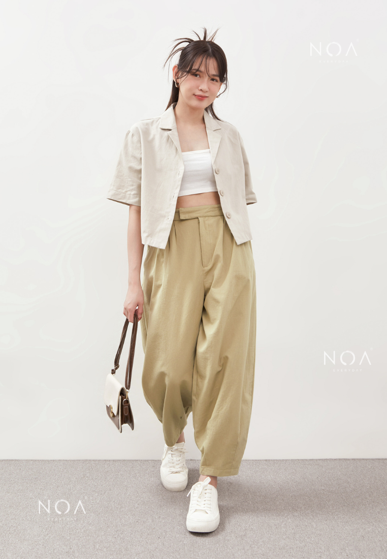 AERI Linen Basic Ankle Pants - Light Green