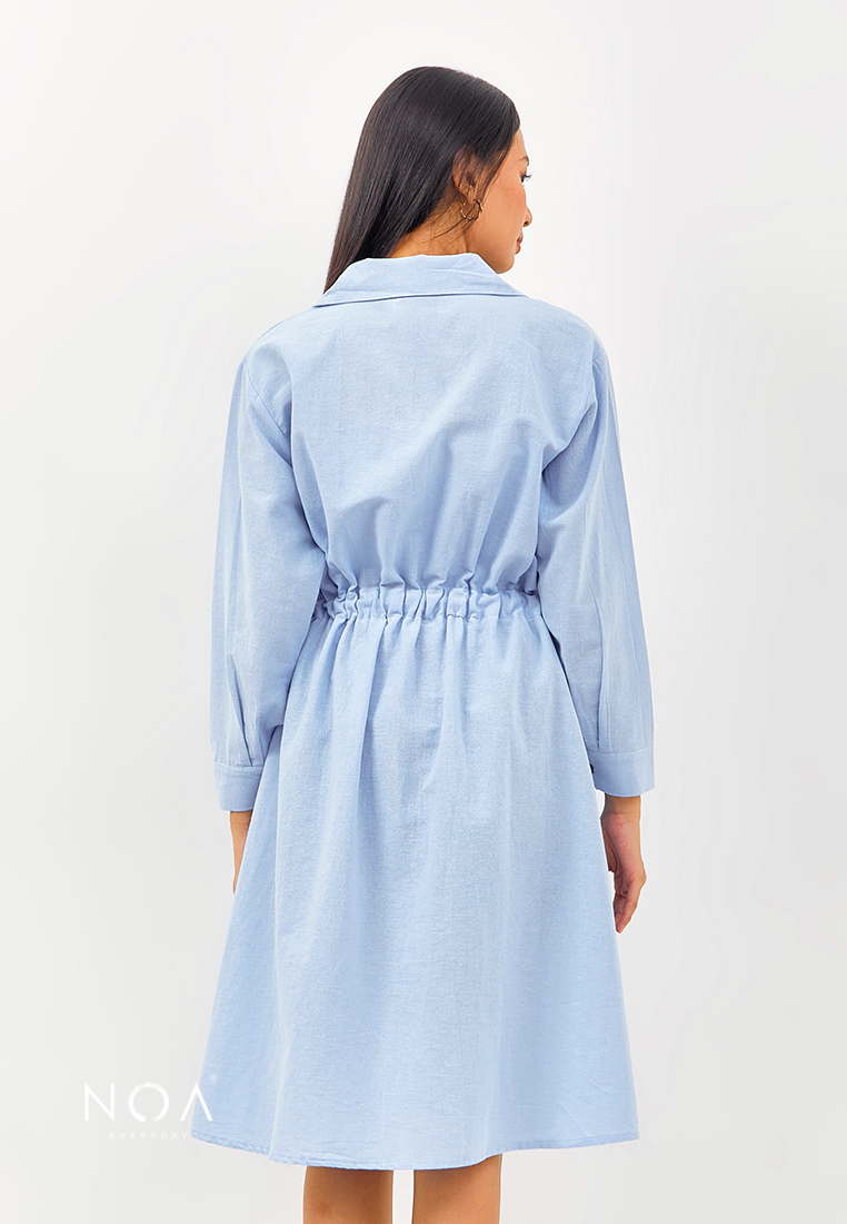 TAKANE Drawstring Linen Shirt Dress - Blue
