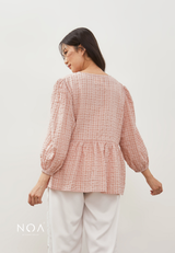 KIOSHI Bow Tie Puff Sleeve Blouse - Dusty Pink