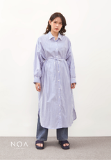 NIYOKO Striped Shirt Dress With Belt - Stripe Blue