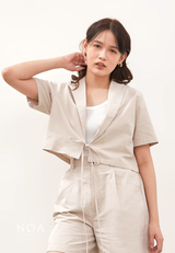 HIKARU Ribbon Short Sleeve Blazer - Light Cream