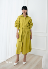 AKEMI Puffsleeve Midi Dress - Yellow