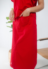 MACHIKO Slit Midi Skirt - Red