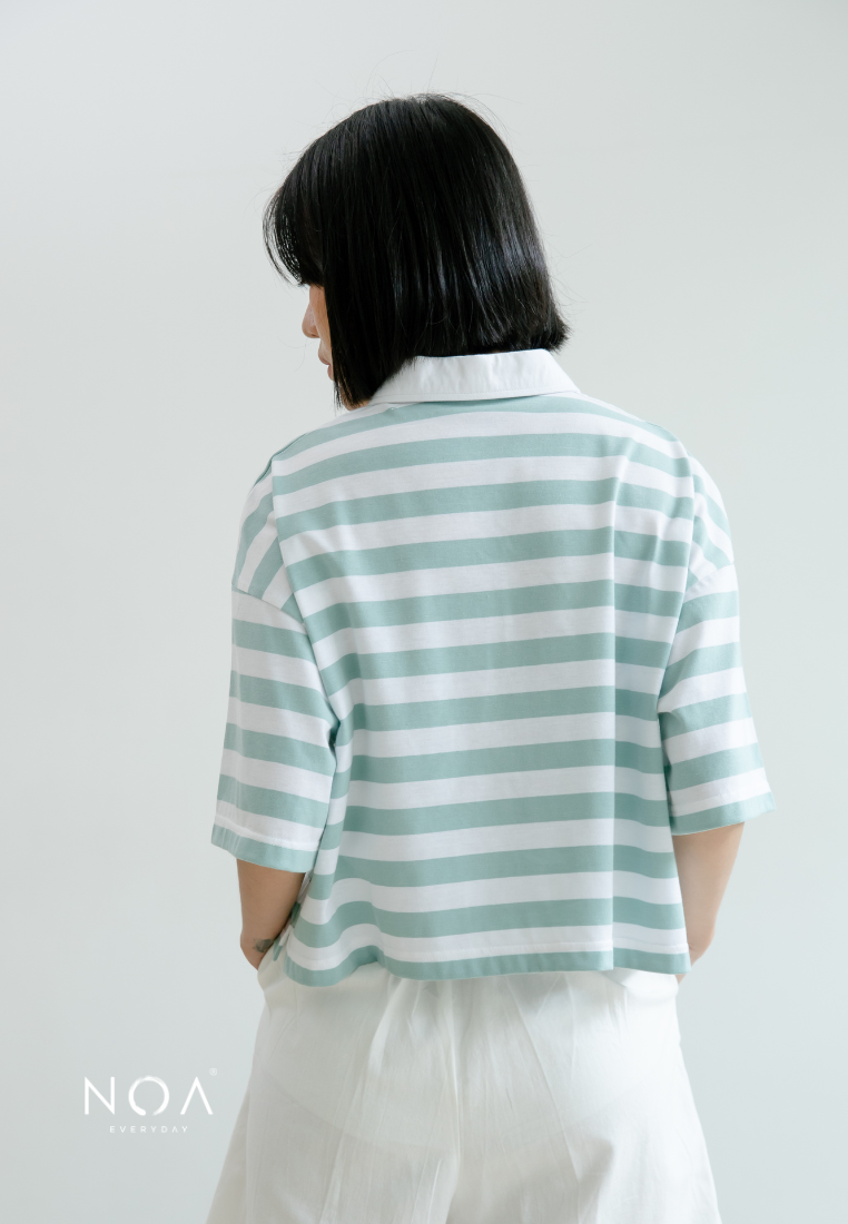 KIMIYO Striped Zipper Collar T-Shirt