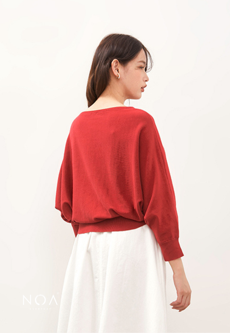 HAZUKI Batwing Knitted Blouse - Red