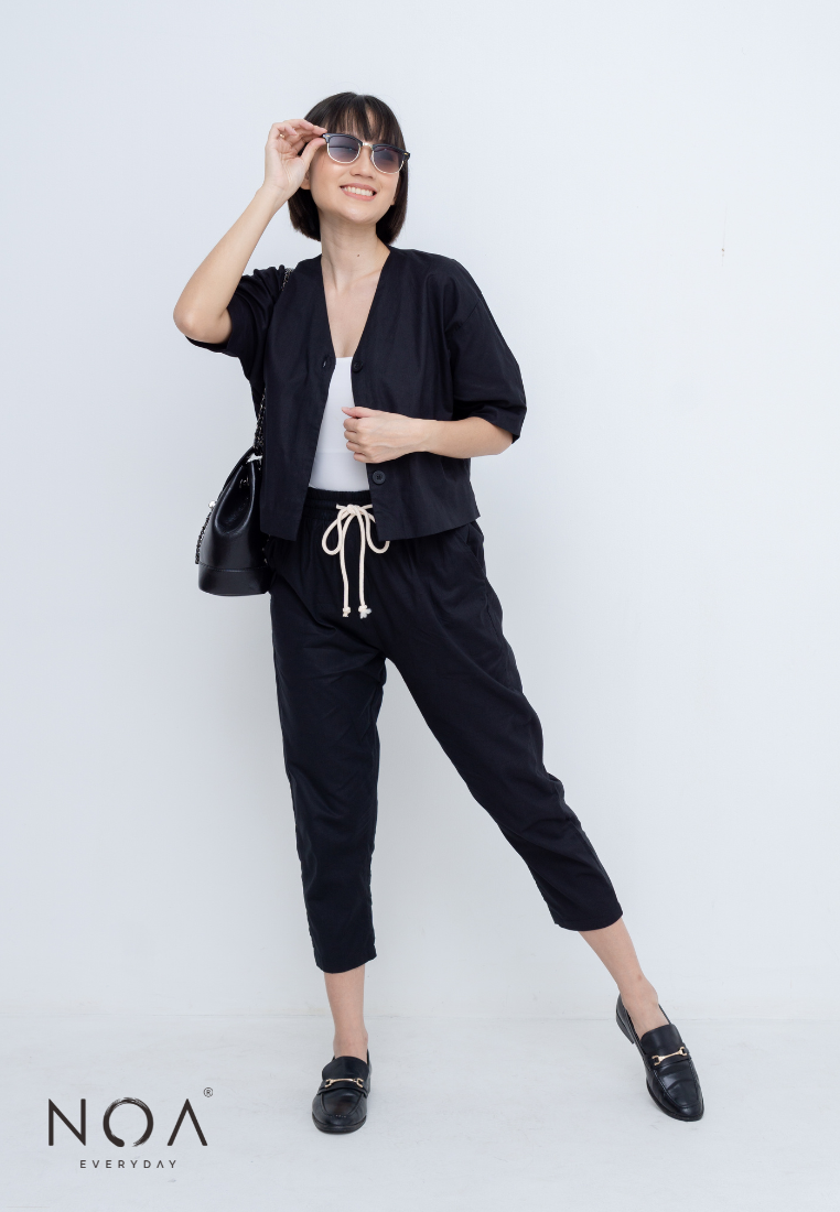 MISUMI Drawstring Linen Pants - Black