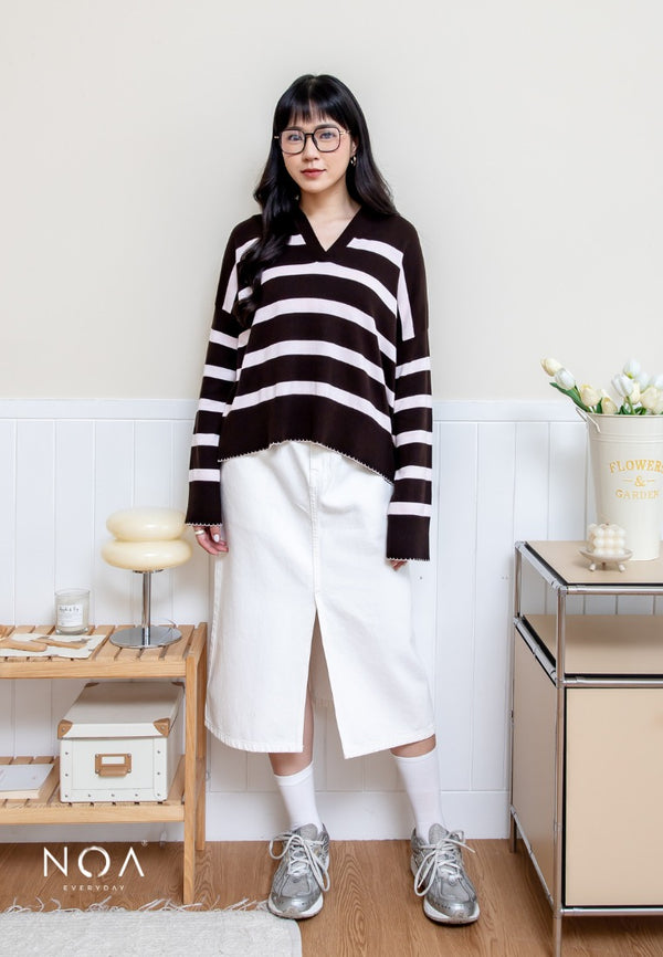 FUSHI Knitted Striped Blouse