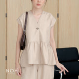 KANARI Striped Peplum Sleeveless Blouse