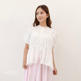 NATSUKA Linen Short Balloon Sleeve Blouse