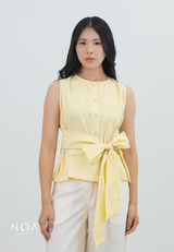 KOZUE Linen Look Sleeveless Blouse with Belt