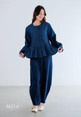 SEIKI Denim Peplum Long Sleeve Outer