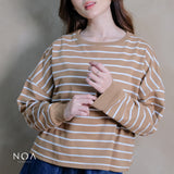 NOAeveryday | ETSU Striped Boxy Longsleeve T-Shirt | Atasan Wanita | Kaos Garis Lengan Panjang Wanita