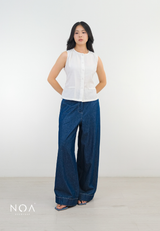 KOZUE Linen Look Sleeveless Blouse with Belt