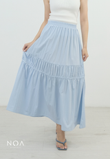 RIKA Nylon Tiered Pleated Maxi Skirt with Inner
