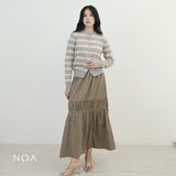 RIKA Nylon Tiered Pleated Maxi Skirt with Inner