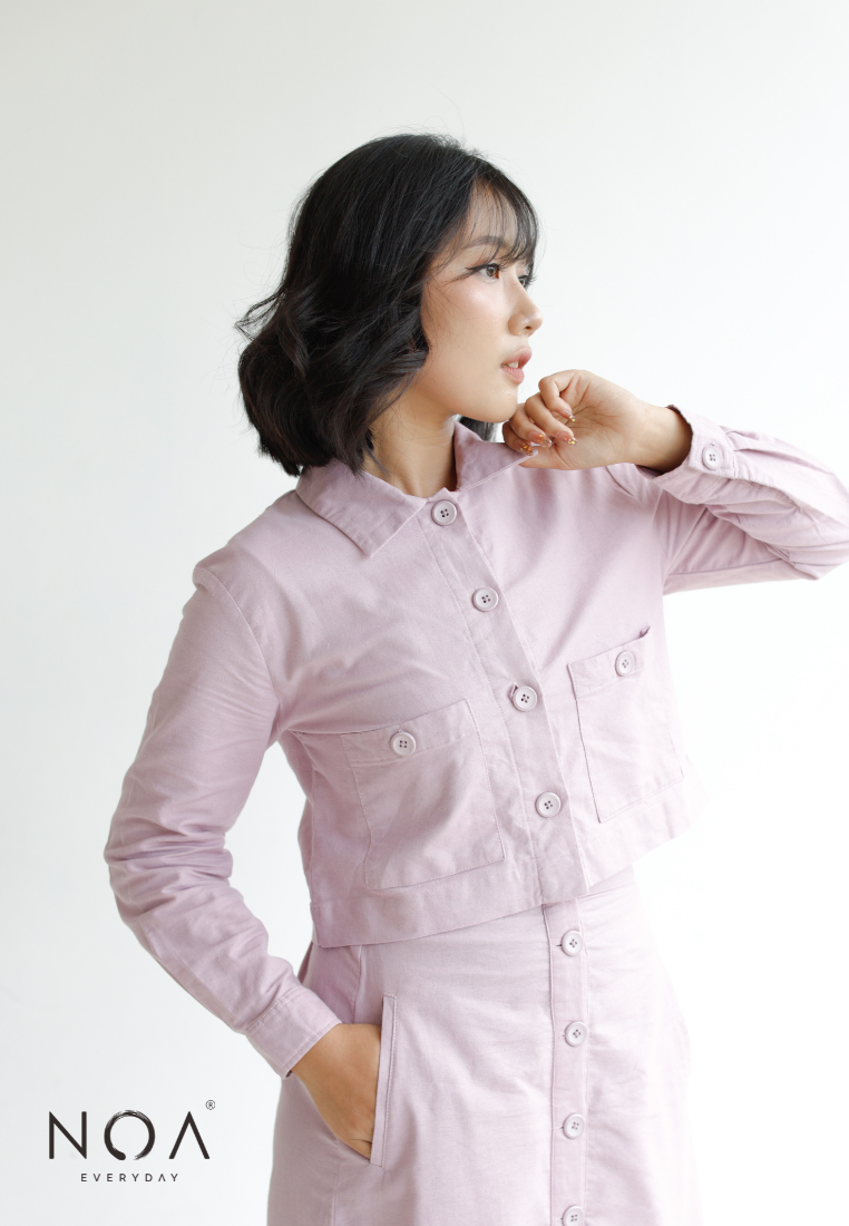 KOTONE Buttoned Pocket Linen Jacket - Lilac