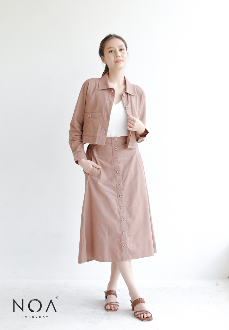 KOTONE Buttoned Linen Midi Skirt - Mocca