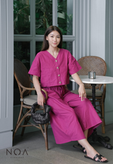 Deals ~ KUNI Pocket Linen Blouse - Fuchsia