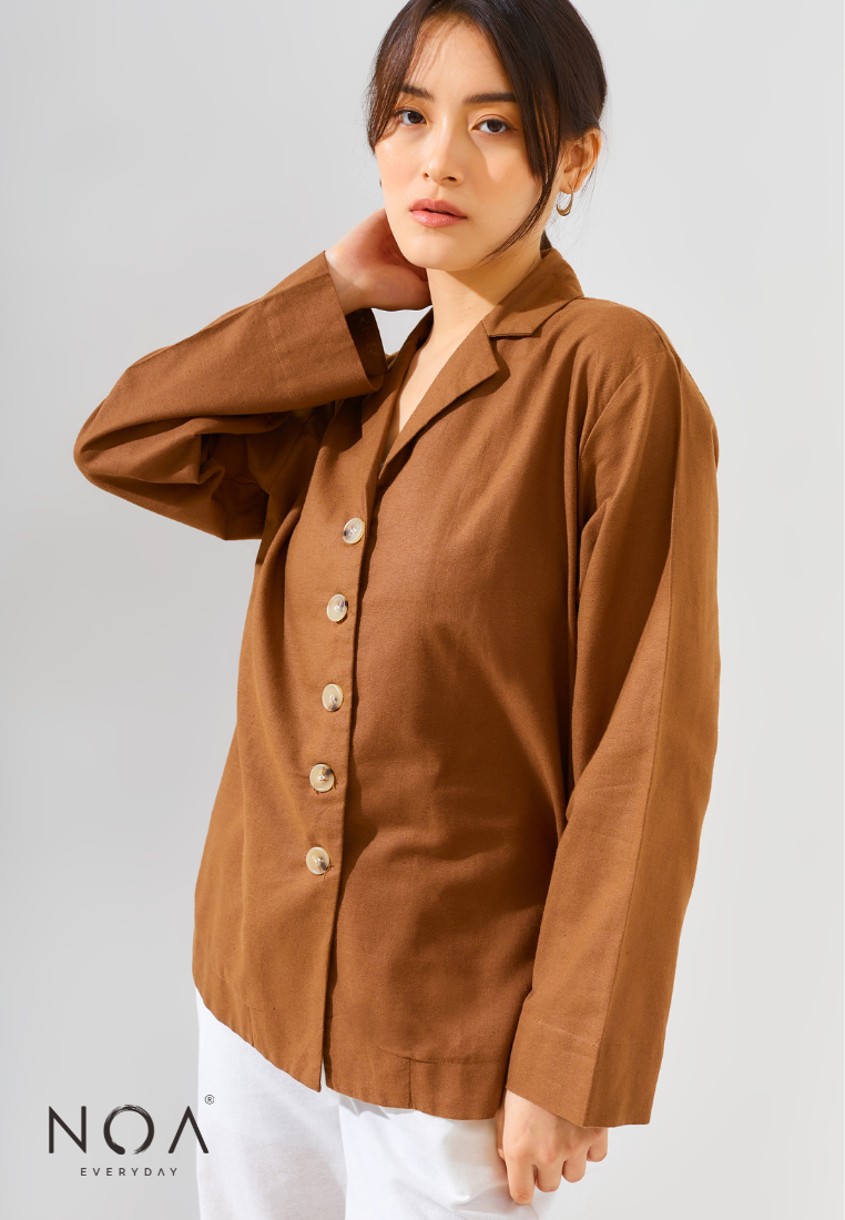 Best Price ~ KOJIKA Linen Blazer Long Shirt - Mocca
