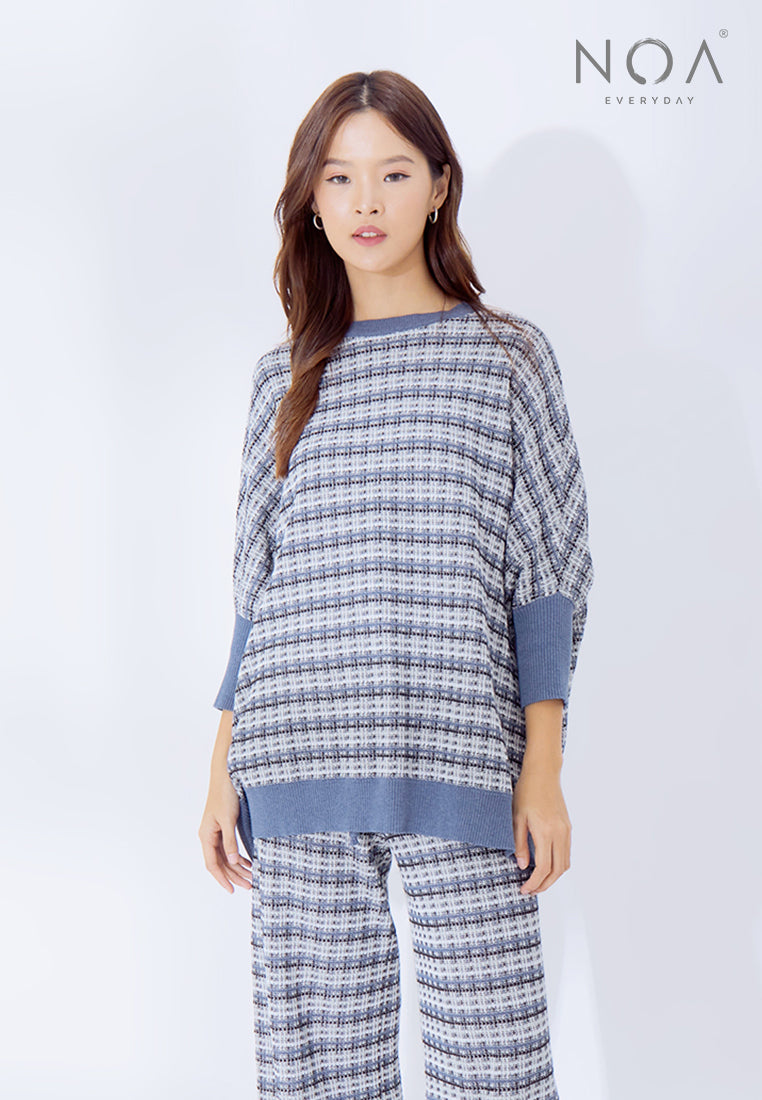 Best Price ~ ERINA Tweed Knitted Blouse - Denim Blue