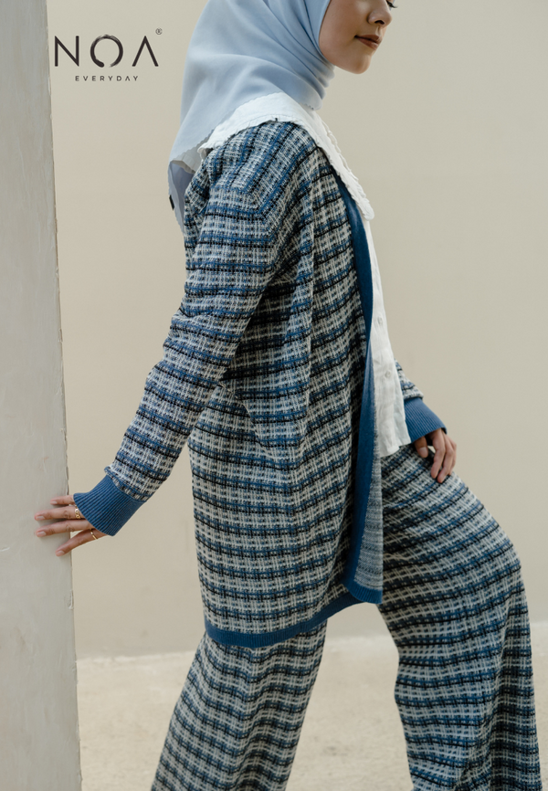 Best Price ~ ERINA Tweed Knitted Long Cardigan - Denim Blue