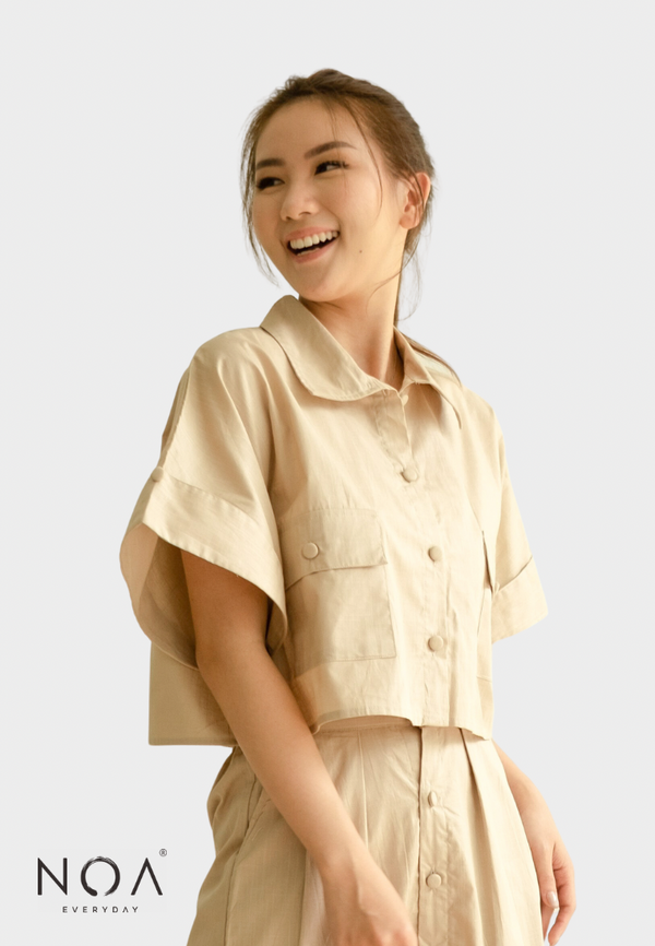 Best Price ~ MARIKO Oversized Crop Shirt - Cream