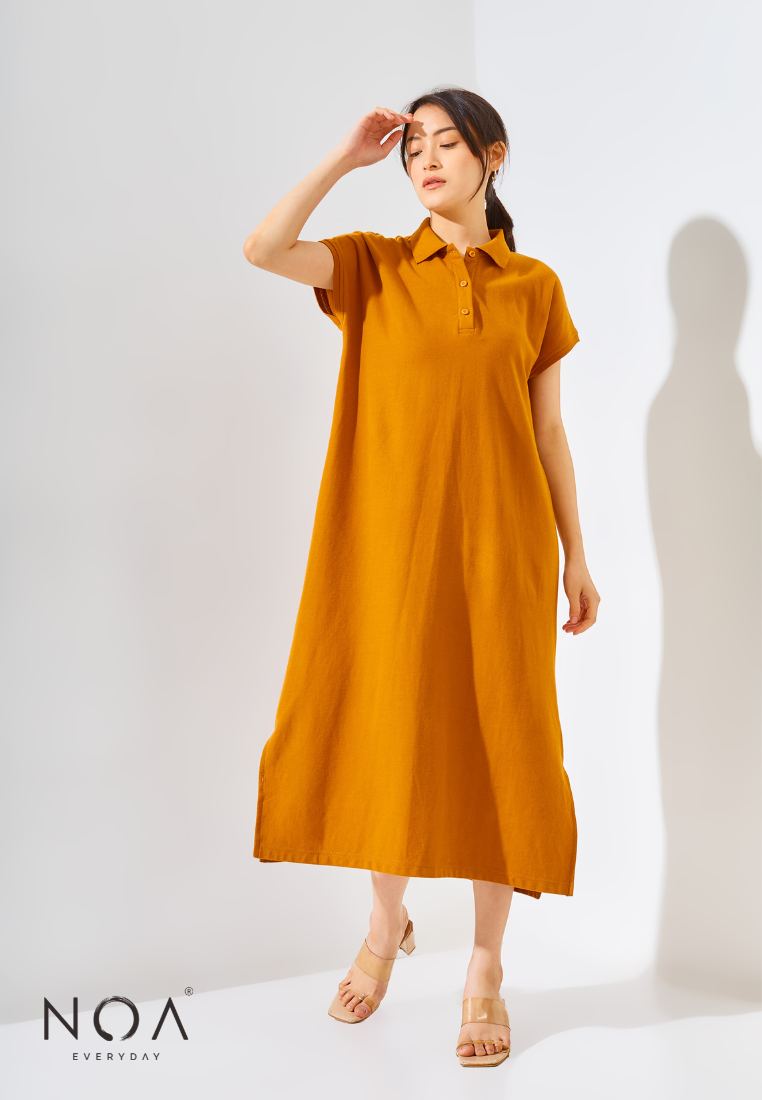 Deals  ~ MIRAI Collar Knitted Long Dress - Mustard