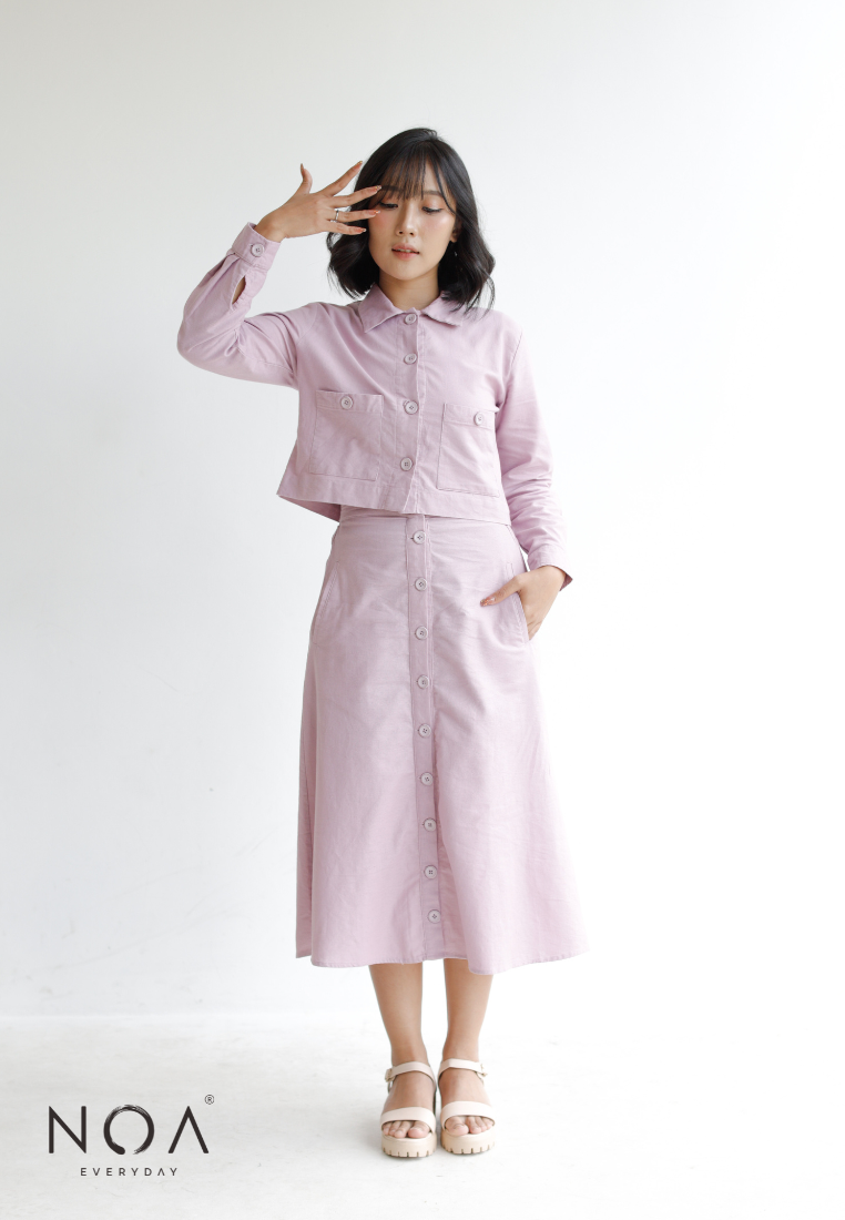 KOTONE Buttoned Linen Midi Skirt - Lilac