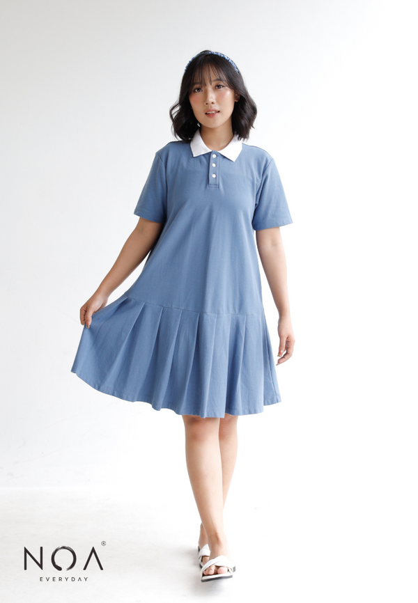 SEKI Pleated Polo Dress - Blue