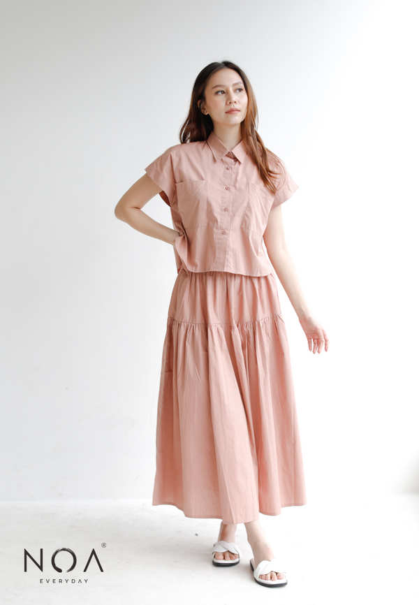 ERI Ruffle Long Skirt - Dusty Pink