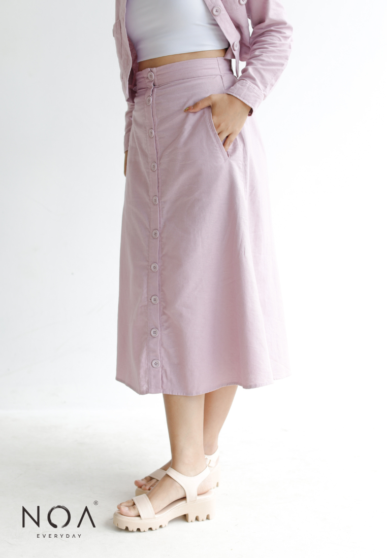 KOTONE Buttoned Linen Midi Skirt - Lilac