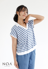 Deals ~ JUNKO Stripe Sleeveless Blouse - Blue