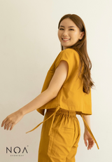 Best Price ~ ETSUKO Drawstring Linen Blazer Shirt - Mustard