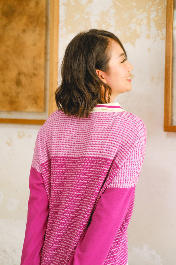 Sale ~ HARUKI Long-sleeves Knitted Sweatshirt - Fuchsia