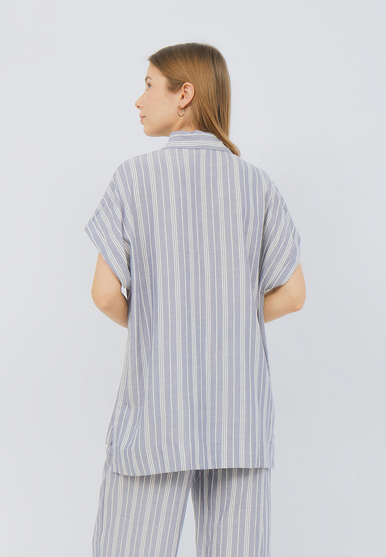 Best Price ~ AURA Collar Blouse - Stripes Blue