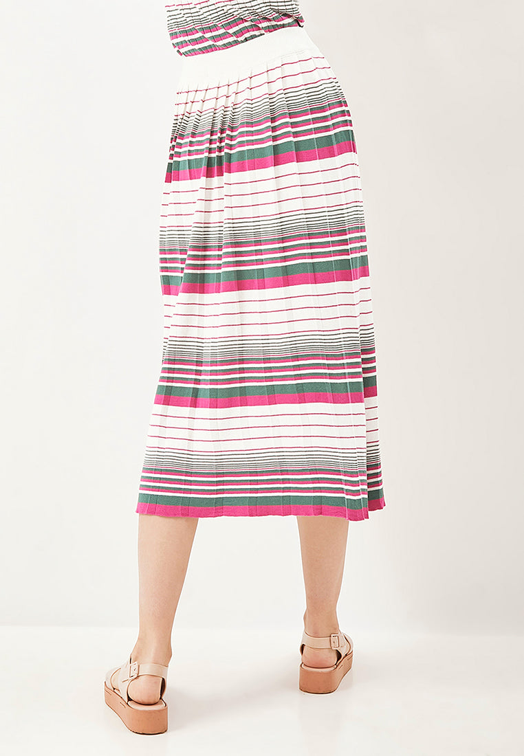 Best Price  ~ MAKO Color Stripe Knitted Midi Skirt - Fuchsia