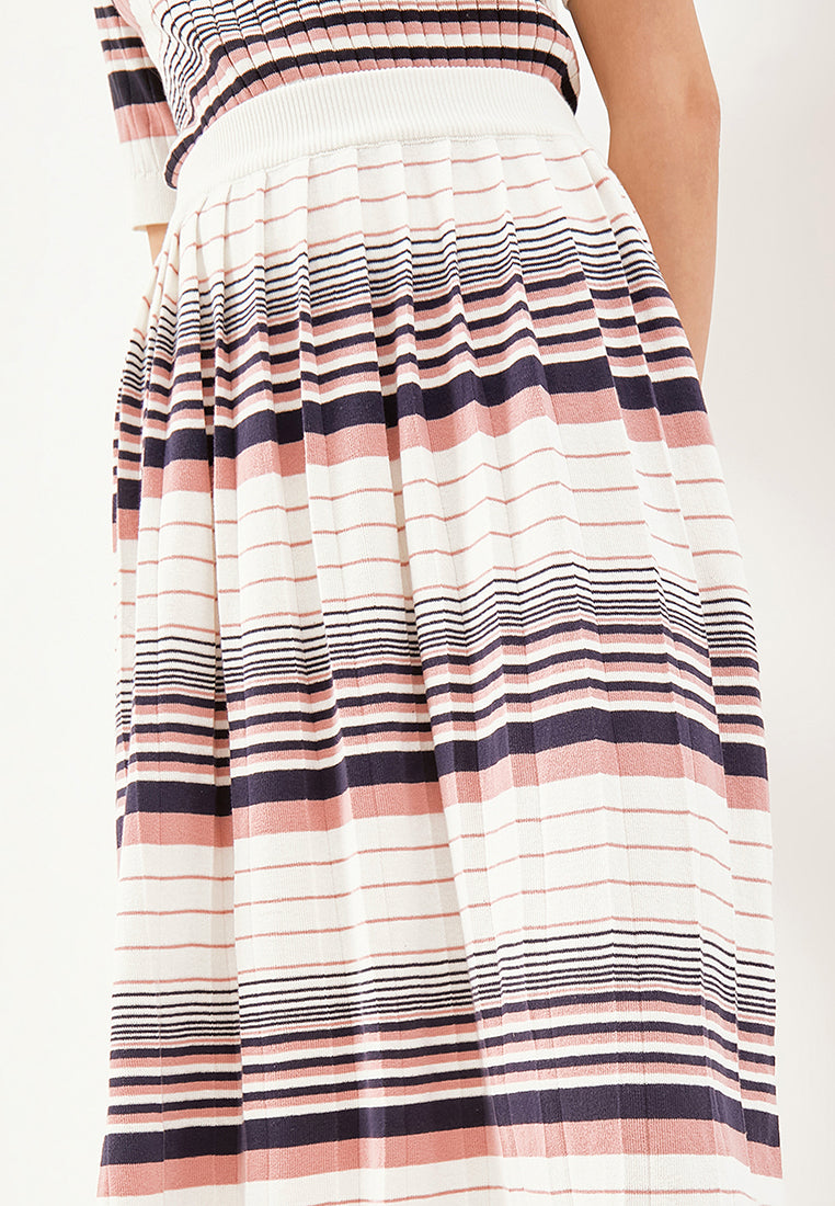 Best Price ~ MAKO Color Stripe Knitted Midi Skirt - Dusty Pink