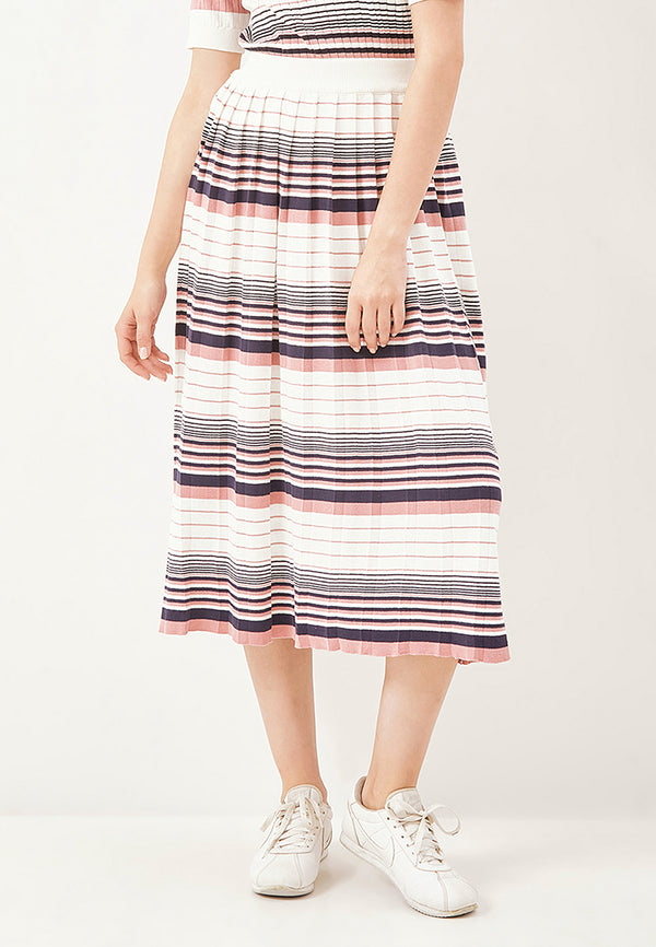 Best Price ~ MAKO Color Stripe Knitted Midi Skirt - Dusty Pink