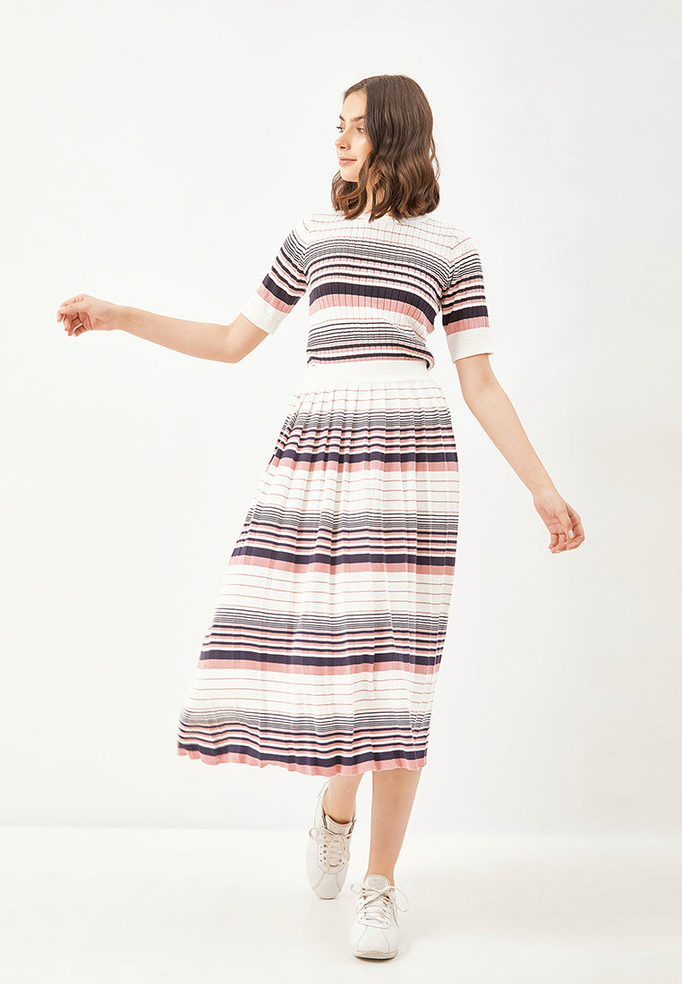 Best Price ~ MAKO Color Stripe Knitted Midi Skirt - Dusty Pink