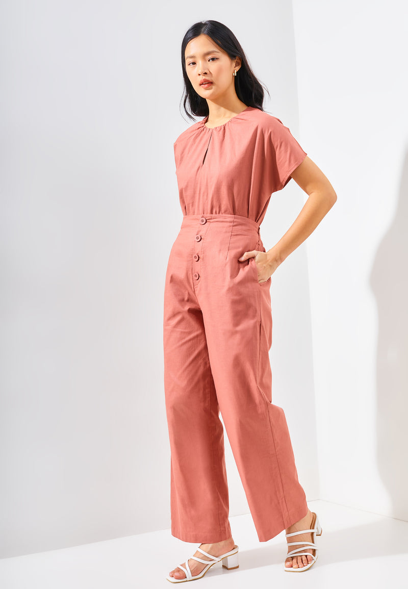 KIN Buttoned Culottes Linen Pants - Pink Rosee