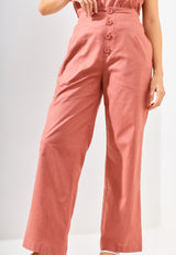 KIN Buttoned Culottes Linen Pants - Pink Rosee