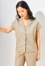KIN Collar Linen Shirt - Olive