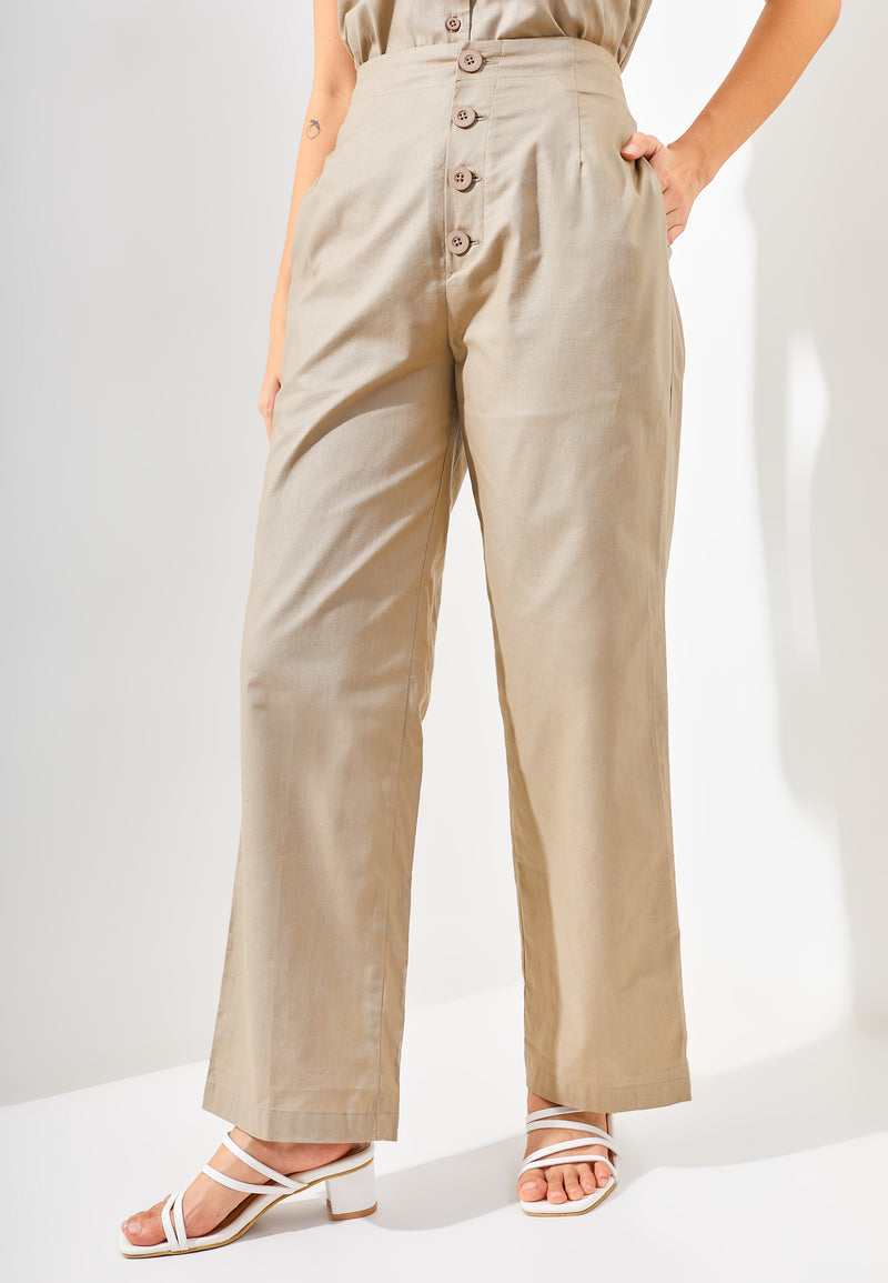 KIN Buttoned Culottes Linen Pants - Olive