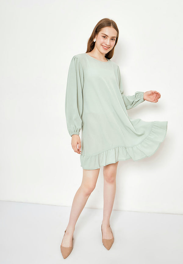 Best Price ~ SHINJU Long Puff Sleeves Dress - Green