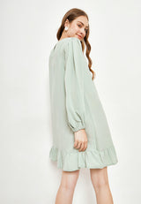 Best Price ~ SHINJU Long Puff Sleeves Dress - Green