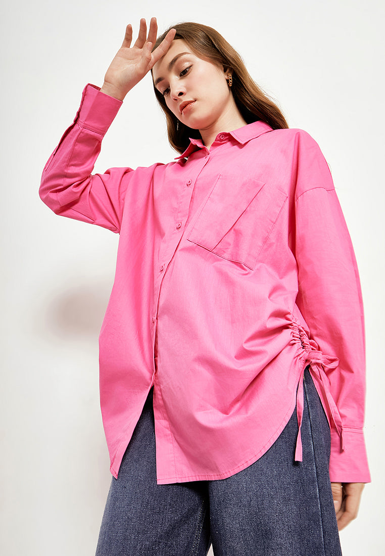 Best Price ~ RINKA Drawstring Oversized Shirt - Fuchsia