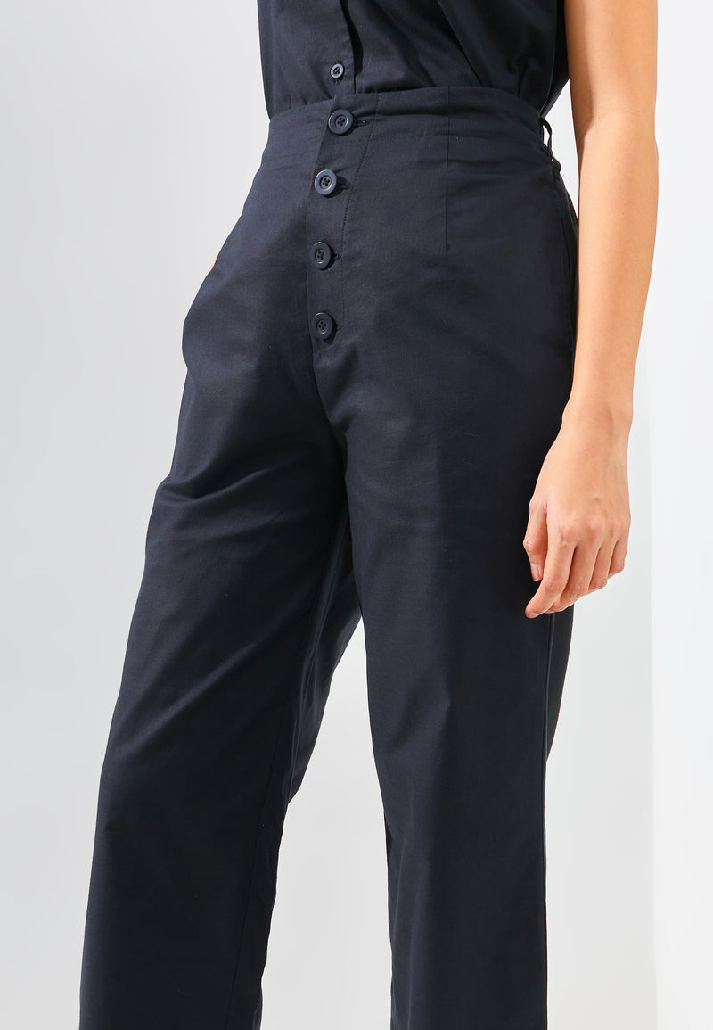 KIN Buttoned Culottes Linen Pants - Black