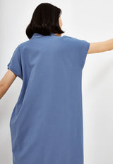 MIRAI Collar Knitted Long Dress - Denim Blue