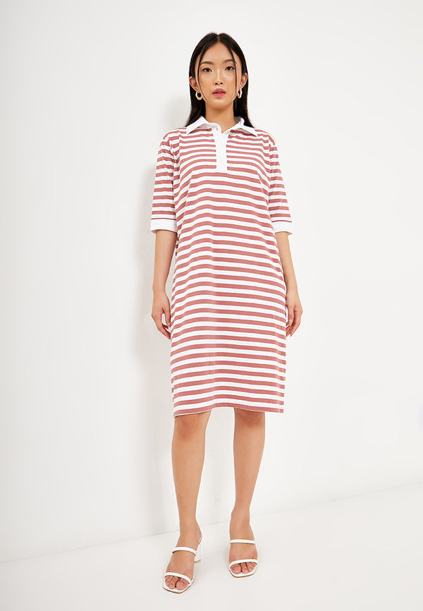 deals ~ HANAN Stripe Polo Dress - Dusty Rose