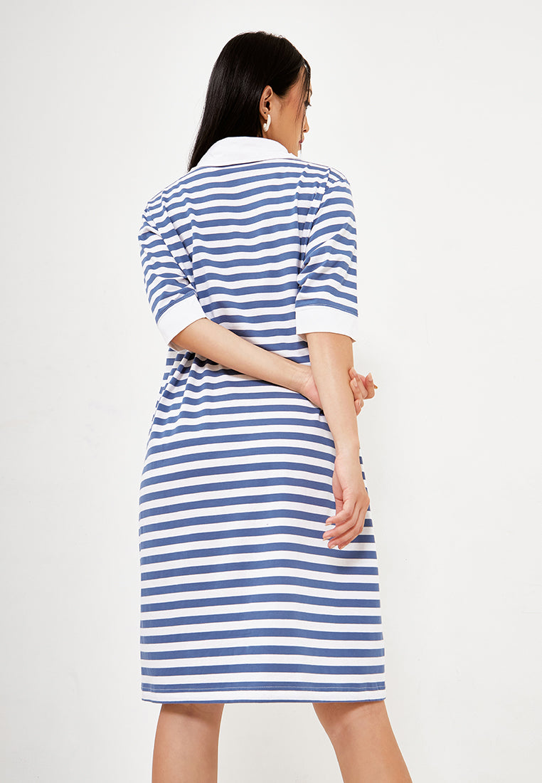 deals ~ HANAN Stripe Polo Dress - Blue Denim